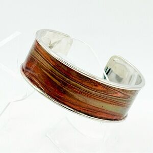 Stylish Rhodium Colored,  Brown and Gold Hues Cuff Bracelet